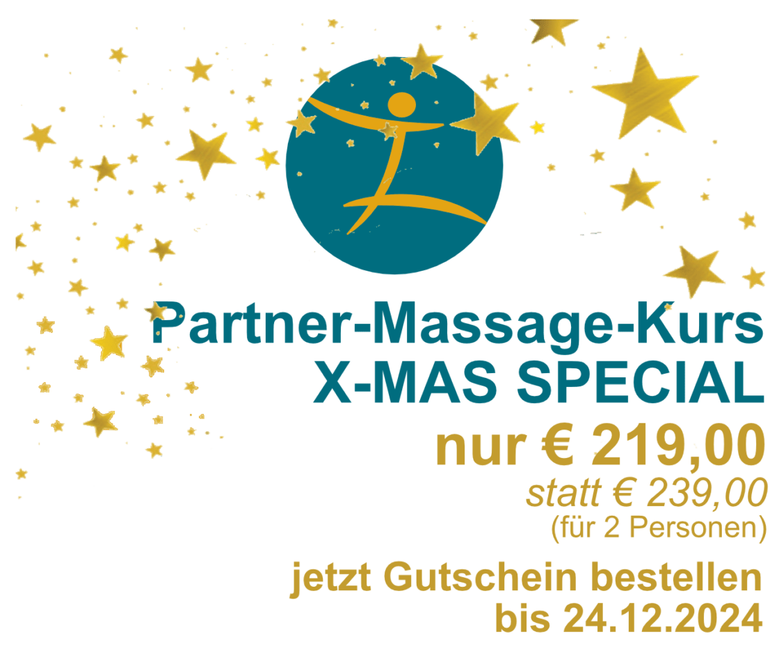 Thai Massage Werbegrafik für einen Partnermassagekurs X-MAS SPECIAL mit Sternen und Preisen, gültig bis 24.12.2024-perfekt für alle, die sich für eine Thaimassage Ausbildung interessieren.