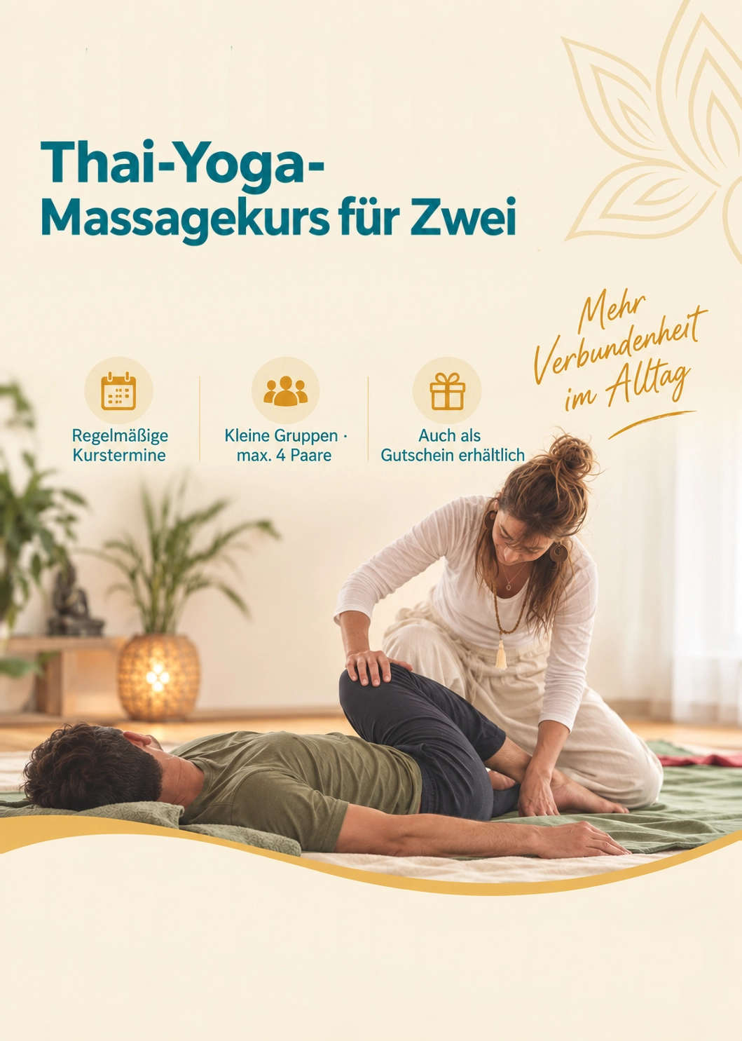 Paar beim Üben einer Drucktechnik im Thai-Yoga-Massagekurs